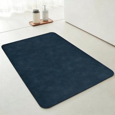 Quick Dry Bath Mat, Non-Slip Washable Thin Absorbent, Fits Under Door, Navy Blue, 16X24 Inch