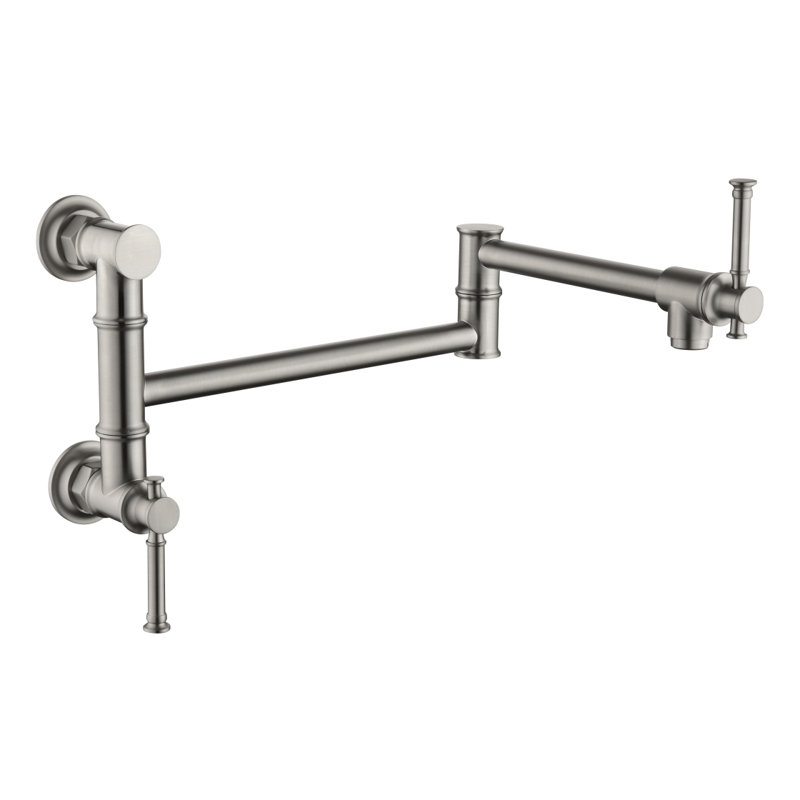 Wall Mounted Pot Filler Faucet, Modern Brass Pot Filler Two-Attachment Waln Pot Filler Swing Arm, Brushed Nickel