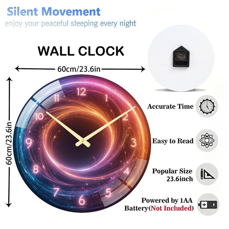 Horloge murale néon en spirale 24 po