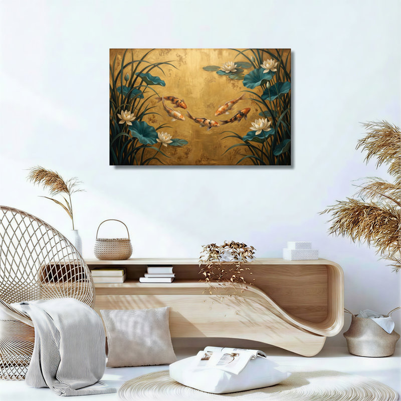 Ensemble de 1 tableau sur toile représentant des poissons koi, 32"H x 48"W, Wrapped Canvas