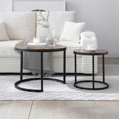 Set Of 2 Nesting Round Coffee Tables With Sturdy Metal Frame