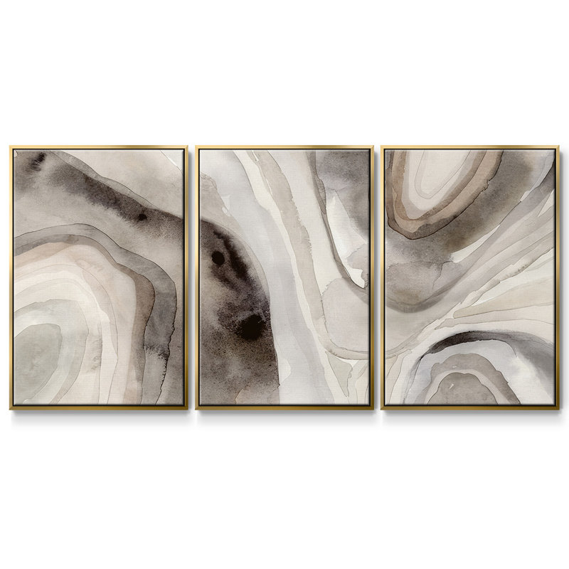 Stone Slices II - Toile encadrée multi-pièces, Encadrement doré, H 36 po x l 75 po