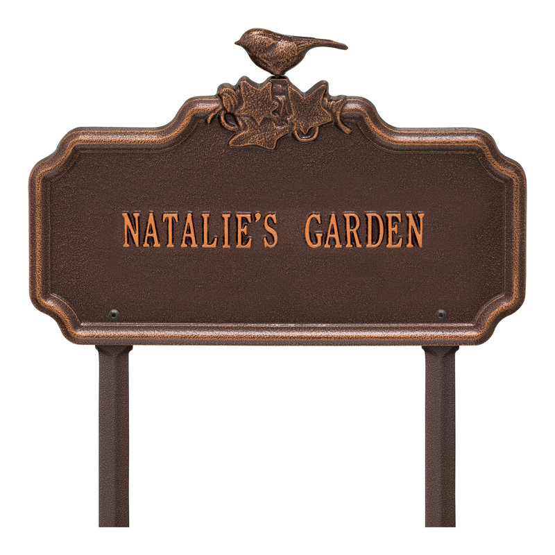 Chickadee Ivy 1-Line Personalized Garden Sign, Antique Copper, Yes
