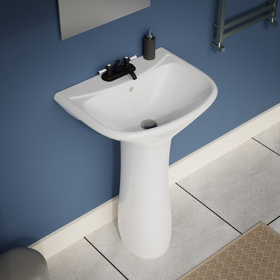 Lavabo sur pied en porcelaine vitrifiée moderne Reno-brillant 16 po Ondine pour petite salle de bain avec trop-plein