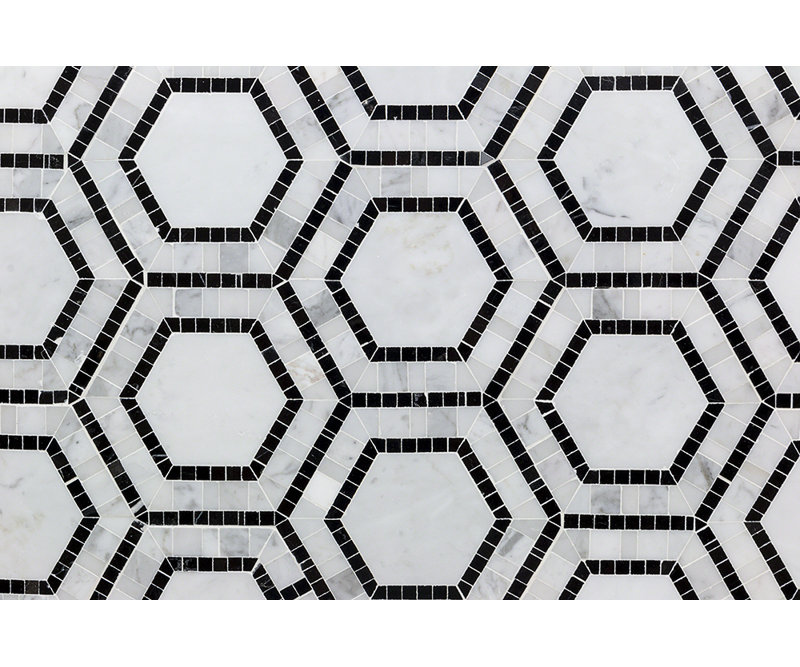 Zeta Random Sized Marble Honeycomb Mosaic Wall & Floor Tile, Carrara