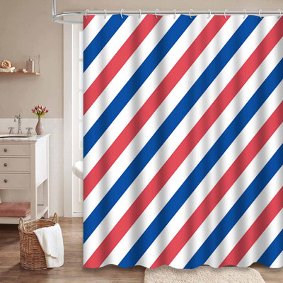 Seamless Diagonal Lines American Blue Shower Curtain with 12 Hooks