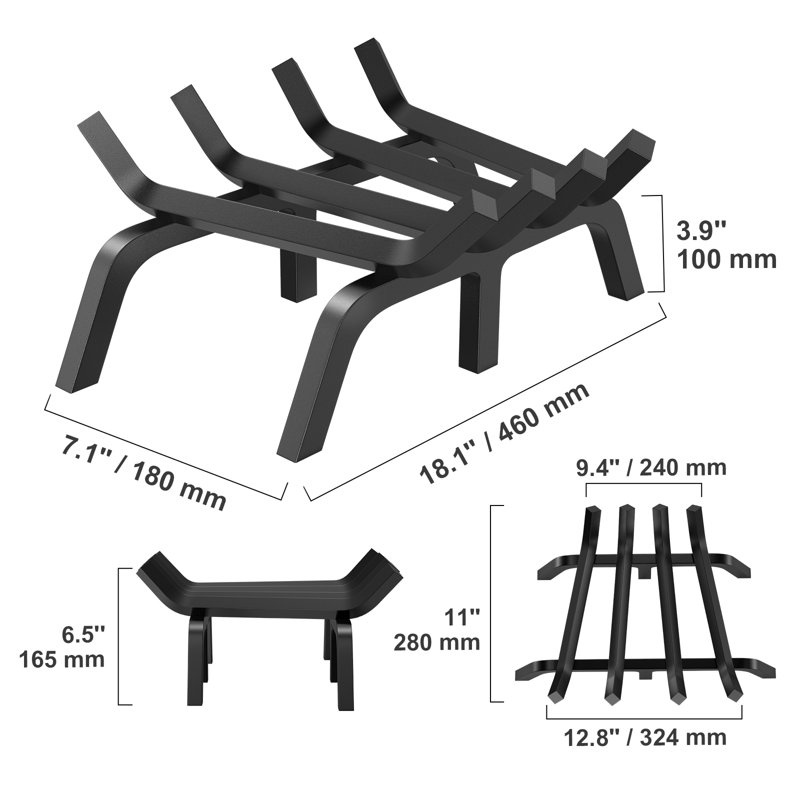 Grille de cheminée en acier, H 6,5 po x l 18 po x P 7,1 po