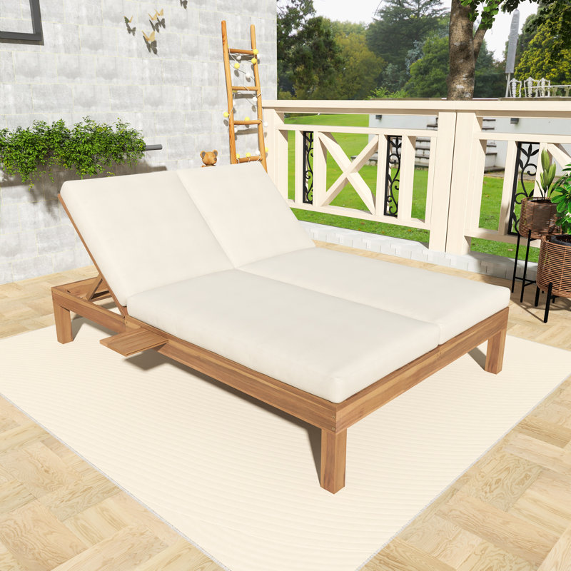 Chaise longue d'extérieur en bois de teck clair avec dossier réglable, Teck clair