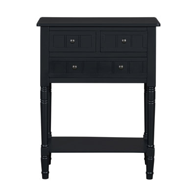 Narrow Console Table, Slim Sofa Table With Three Storage Drawers And Bottom Shelf (Black)