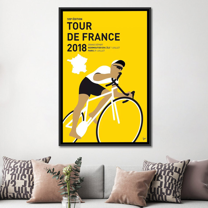 " Tour De France 2018 Minimal Poster " by Chungkong, 60" H x 40" W x 1.5" D, Black Framed Canvas, No Mat