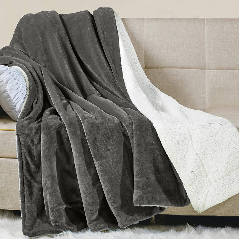 Couverture polaire en sherpa Sherpa0120210309, Jeté, gris
