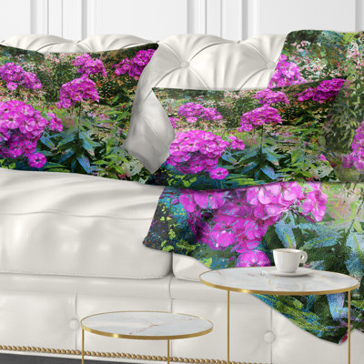 Theme With Pink Flowers and Green - Floral Printed Throw Pillow
