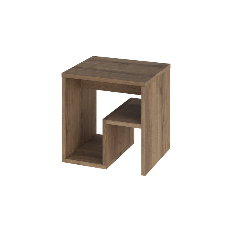 Bon Square End Table Open Shelf Storage, G-Shaped Coffee Table 40cm, Dark Oak