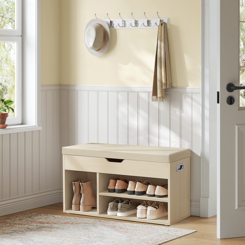 6 Pair Shoe Storage Bench, Natural Beige, 17.3" H x 31.5" W x 11.8" D