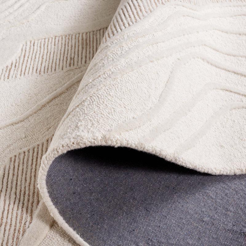 Jayanne Hand Tufted Wool/Cotton Abstract Rug in Natural/Ivory, Rectangle 5' x 8'