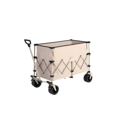Chariot de plage, chariot pliable 220 lb avec chariots pliants Big Wheels, chariot de jardin pliant robuste de 300 L avec de grandes roues tout-terrain et porte-boissons. Beige