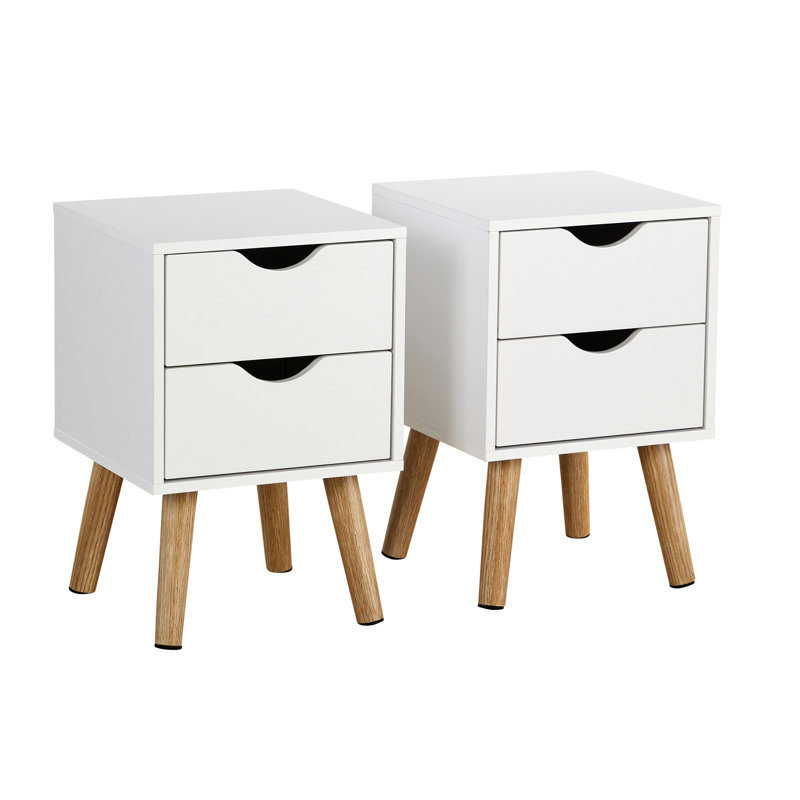 Clarinda Pair of 2 Drawer Scandi Bedside Table Units, White