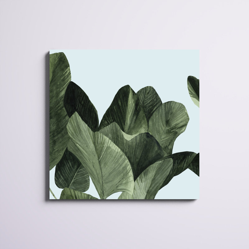 «Celadon Palms I», peinture sur toile tendue, H 36 po x l 36 po