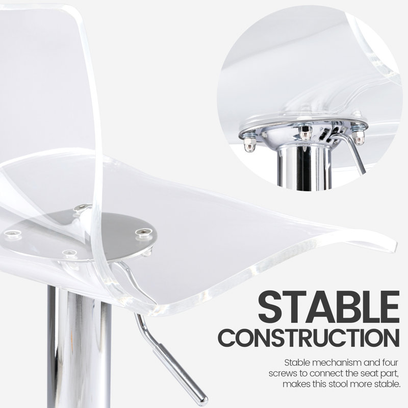  Crawley Acrylic Bar Stools With Mid Back, Set Of 2, Adjustable Swivel Airlift Barstools, Counter Height Bar Chairs For Kitchen Dining Pub Cafe (Clear)