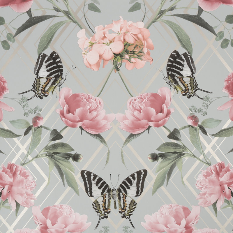 Floral Metallic Wallpaper Double Roll, Gray/Pink