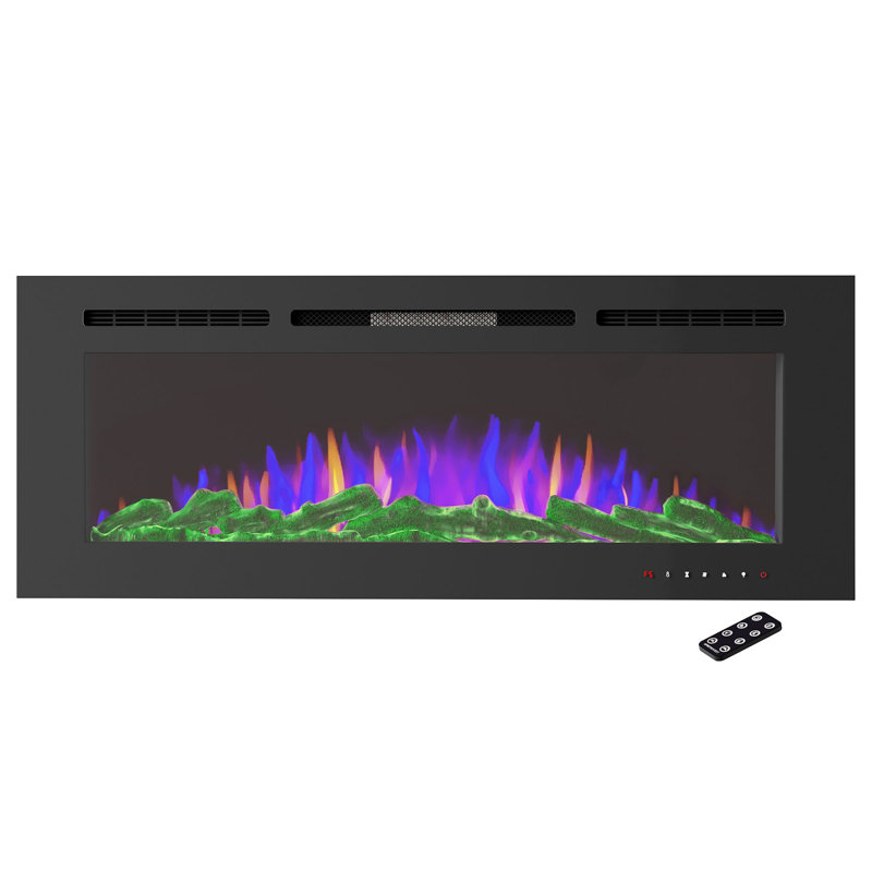 The Twillery Co. 60-Inch Wall Mounted Electric Fireplace - Heater with 3-Color LED Flames, 10 Ember Options, Adjustable Brightness, and Remote