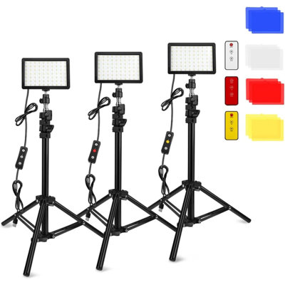 Ensemble de 3 lumières vidéo à DEL de 70 po avec trépied réglable et filtres de couleur, éclairage de studio USB 5600K pour la photographie sur YouTube, prise de vue de portrait, télécommande, IRC supérieur ou égal à 97
