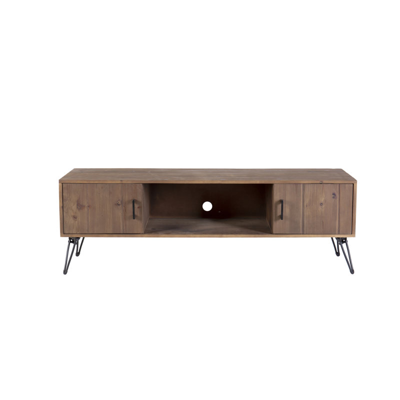 Console média en bois récupéré de style industriel avec rangement - bois massif, finition naturelle, salon, 60 po de profondeur, 18 po de largeur, 20 po de hauteur, armoire naturelle, pour P x P H
