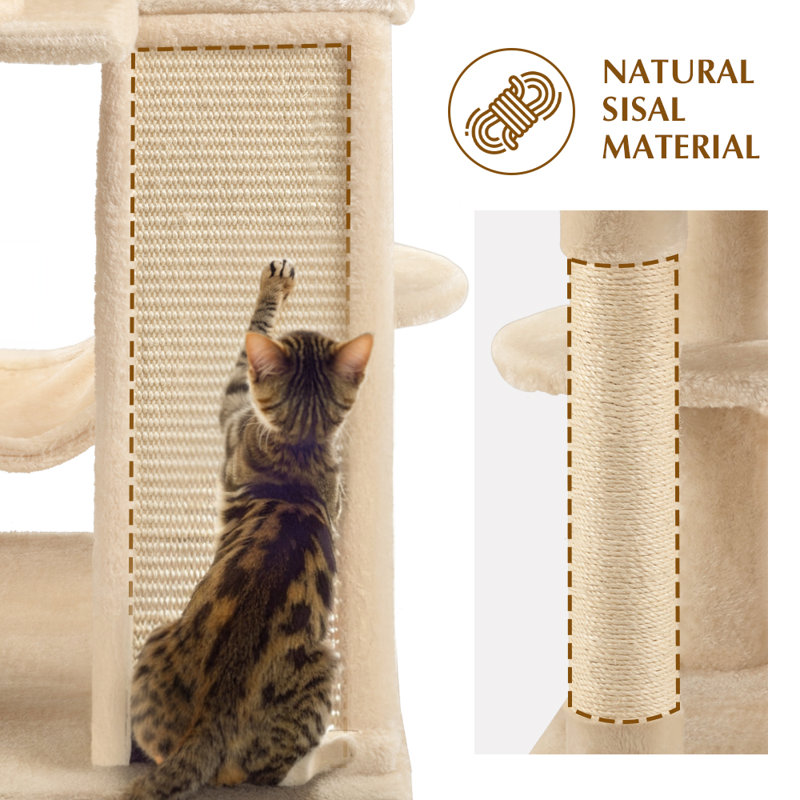 Filey H Carpet Cat Tree Condos and Scratching Posts Included, with  Platforms and Hammock Beige