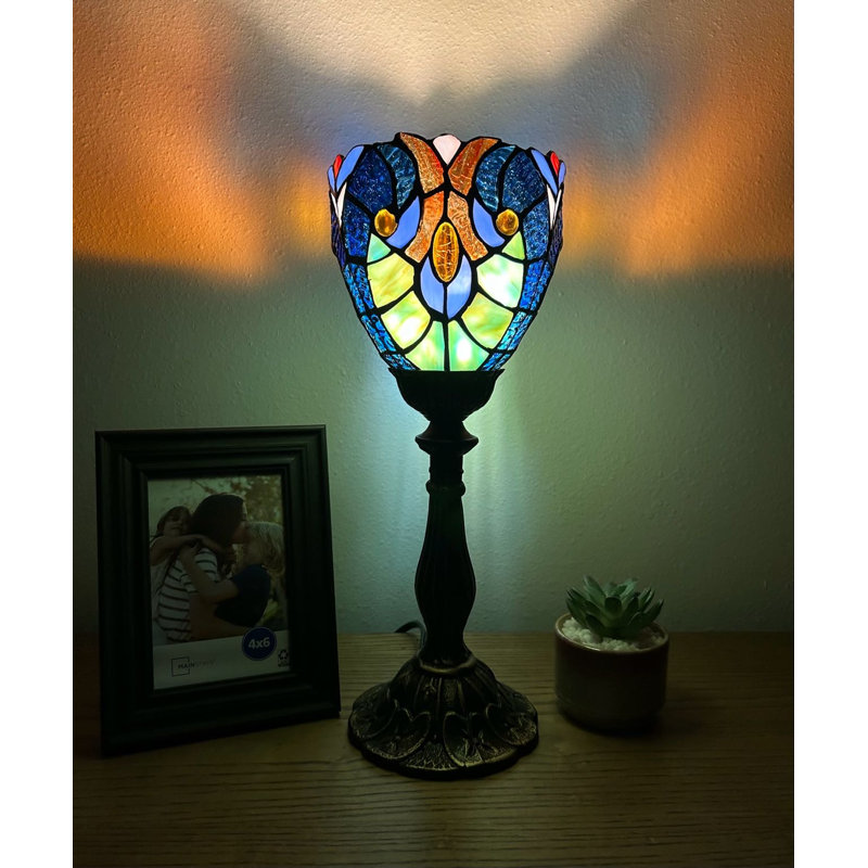 Simonetti Tiffany Mini Torch Table Lamp Stained Glass Liaison Lamp LED Bulb  Included 6'W*6"D*15" H, Blue