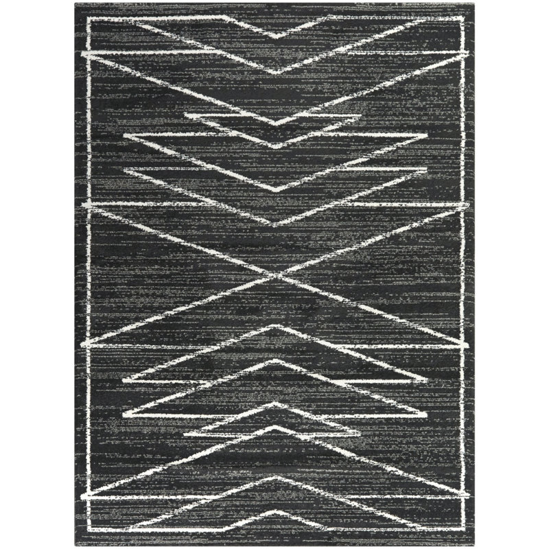 Tapis noir à motif géométrique Kunkle, Rectangle 7 pi 10 po x 10 pi
