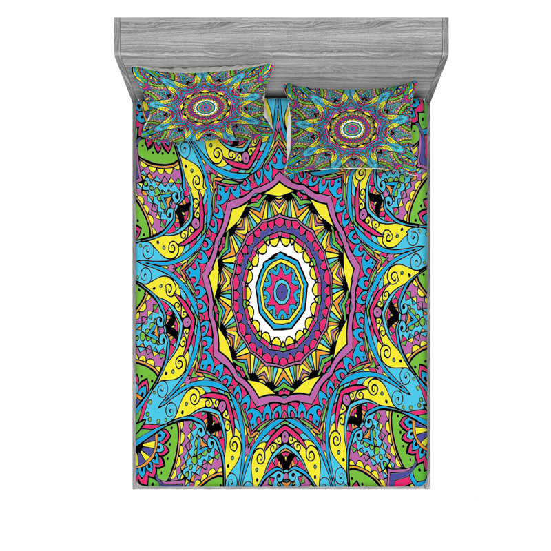 Ensemble de draps Hippie, Ensemble de draps pour grand lit avec 2 taies d'or