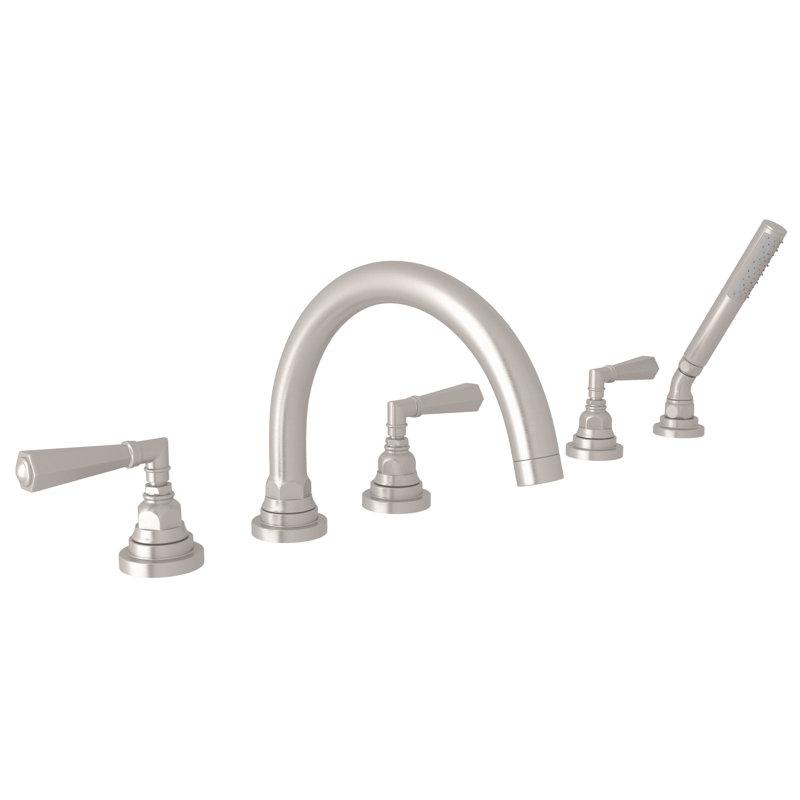 San Giovanni 5-Hole Deck Mount Tub Filler, Satin Nickel, Level