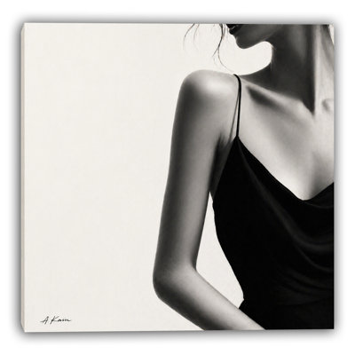 Black and White Fashion Woman Canvas Wall Art, Modern Minimalist Glam Portrait, Wrapped Canvas Decor GT15461