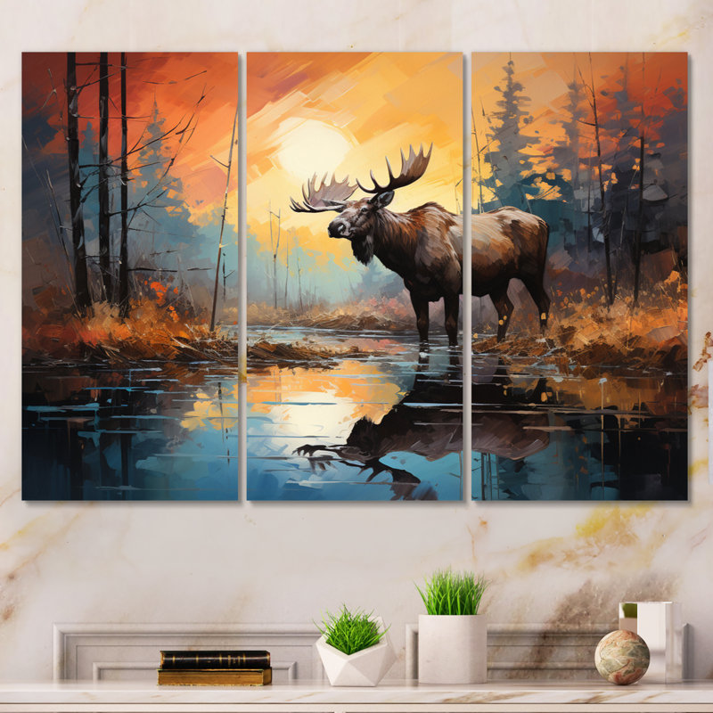 «Canada Majestic Moose IV» sur toile, reproduction de 3 pièces, H 28 po x l 36 po