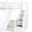 Lit superposé simple au dessus d'un lit simple avec lit gigogne et glissade, escalier de rangement, toit et fenêtre-1128227306