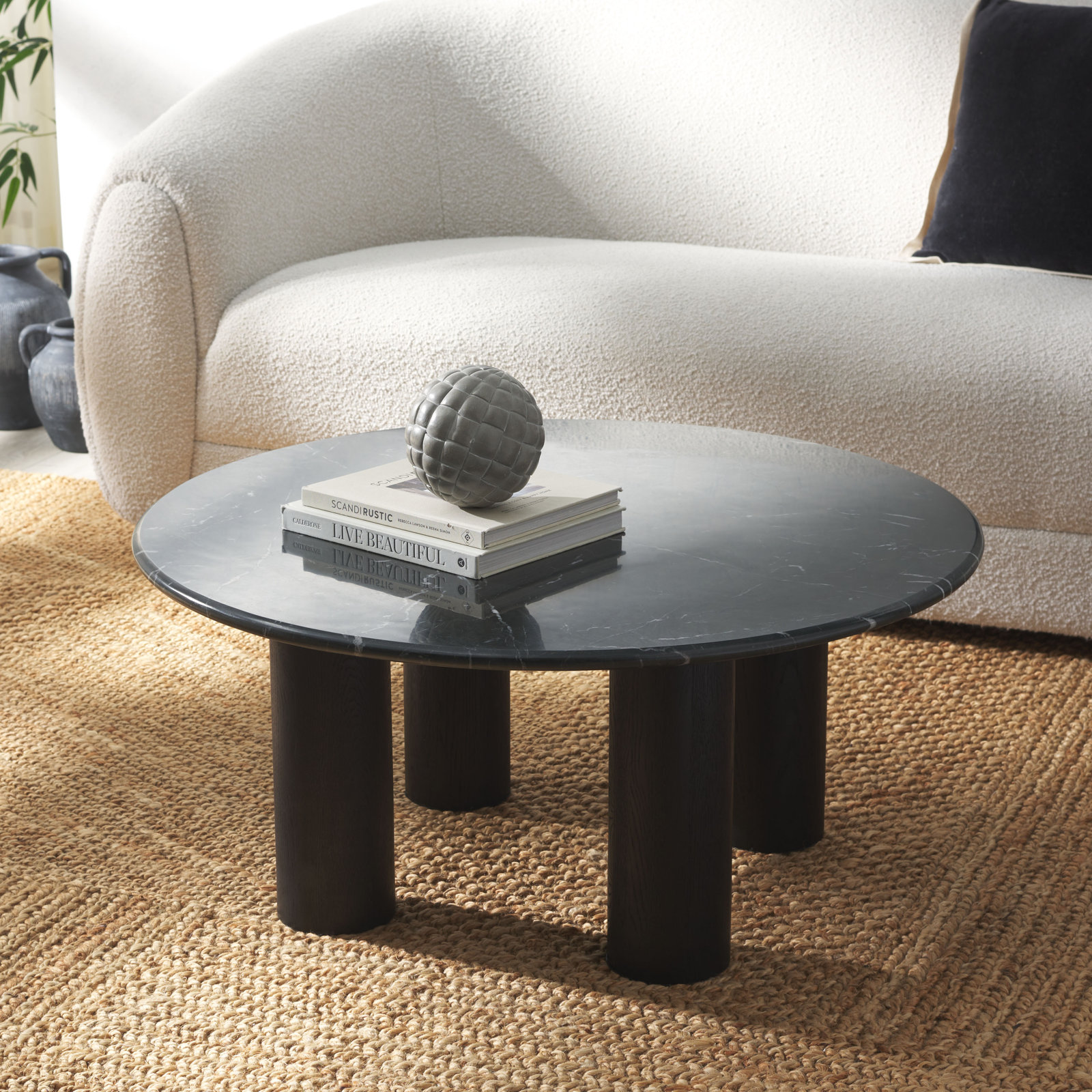 36" Genuine Marble Coffee Table, Black