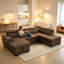 Canapé modulaire en U de 128 po avec repose-pieds modulaire réversible avec siège de rangement et appui-tête réglable-1356343637