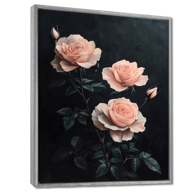 Rose rose minuit élégance - roses, impressions sur toile, Argent argent, H 32 po x l 24 po, Reproduction avec cadre flottant