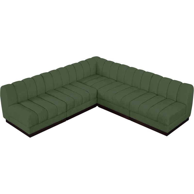 Canapé modulaire rembourré 5 pièces Quinn, Tissu chenille vert