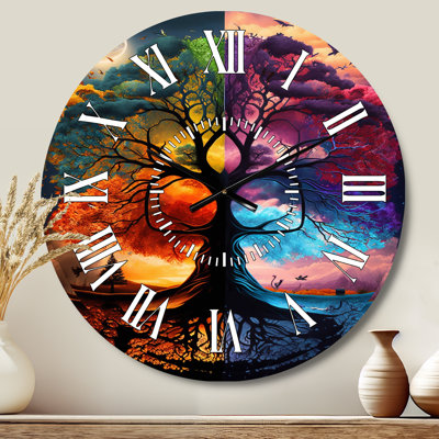 Tree Of Life Day And Night II - Landscape Forest White Face Wall Clock