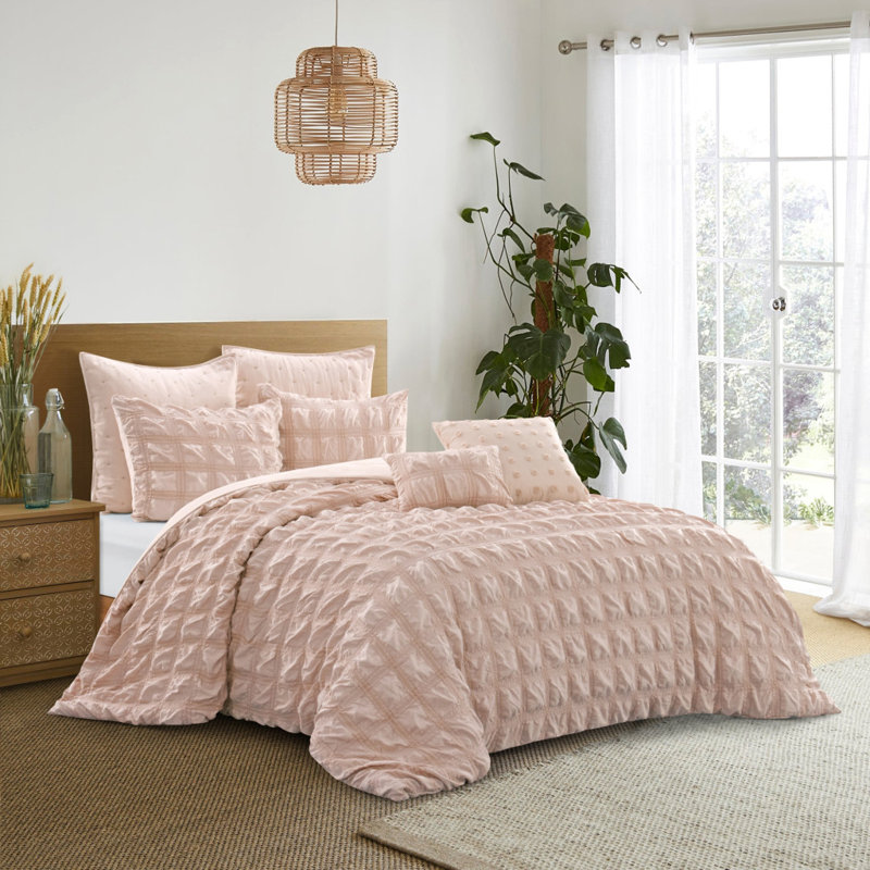 Modern & Contemporary Polyester Standard Duvet Cover, California King Duvet + 6 Additional Pieces, Blush