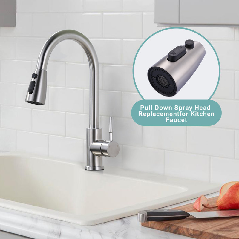 1/2 In. Pull Down Kitchen Faucet Spray Head Replacement 3-Function With 9 Adapters, Brushed Nickel