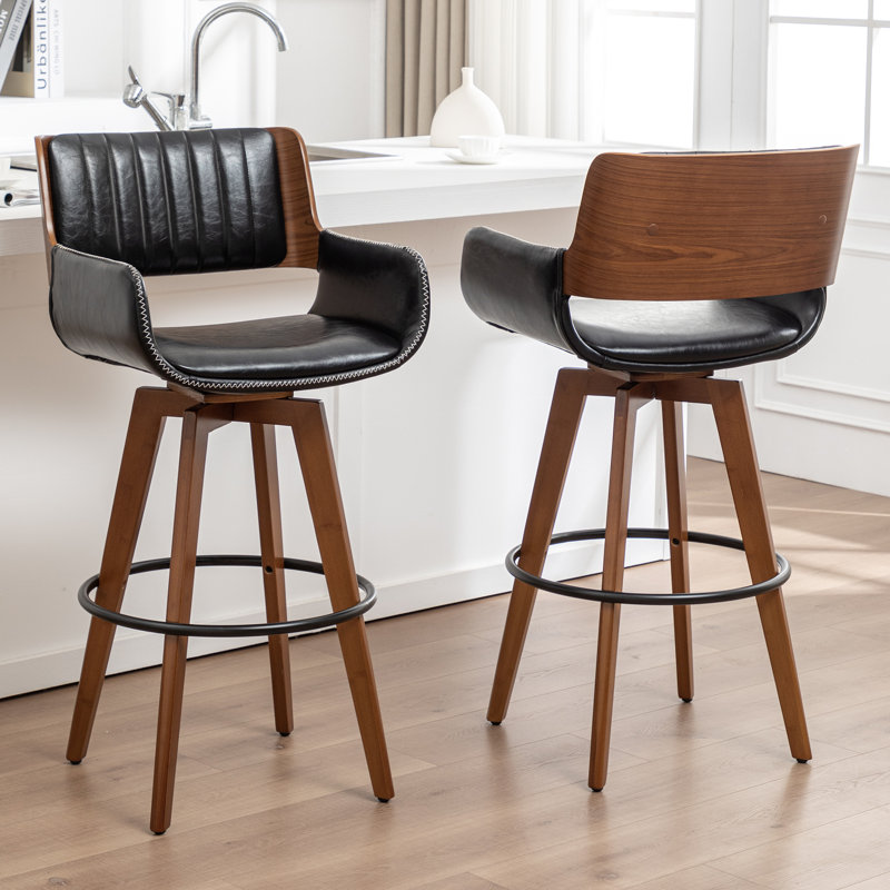 Tabourets pivotants rembourrés en similicuir Modern, Noir, Tabouret de comptoir (siège d'une hauteur de 26,5
