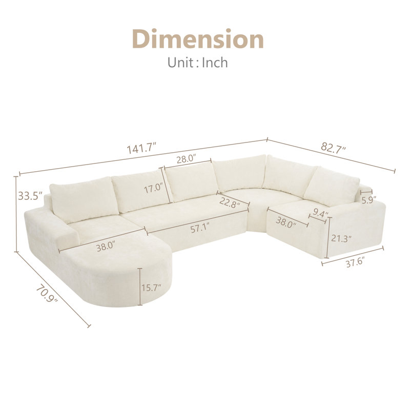 Canapé en mousse compressé en forme de U avec section d'angle et conception modulaire, Chenille beige