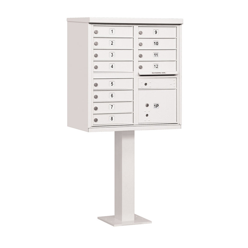 12 Door Front Load 4C Horizontal Multi-Unit Mailbox with 1 Parcel Locker, White
