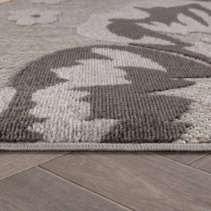 Tapis floral intérieur / extérieur gris, Rectangulaire 2 pi x 3 pi