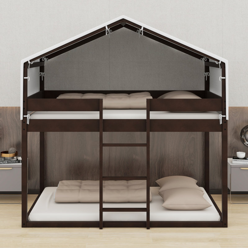 Lit superposé en bois avec tente, Espresso