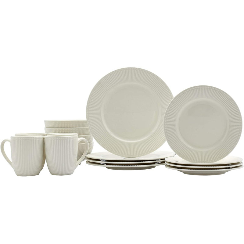 Embossed White Porcelain 16-Piece Dinnerware Set for 4
