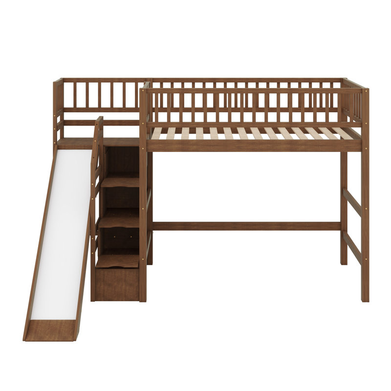 Lit mezzanine avec rangement pour escalier intégré, glissade et lumières DEL, Noyer