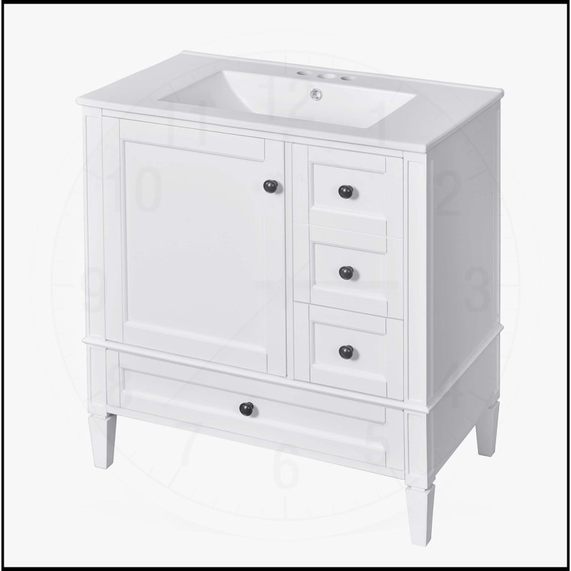 30 Inch Bathroom Vanity with Ceramic Sink, White